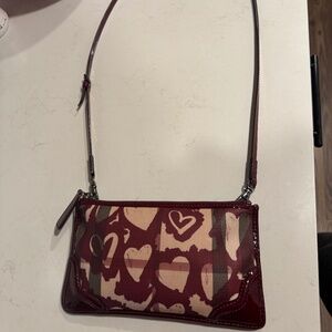BURBERRY Nova Check Heart Crossbody Bag / Wallet Burgundy Red Small